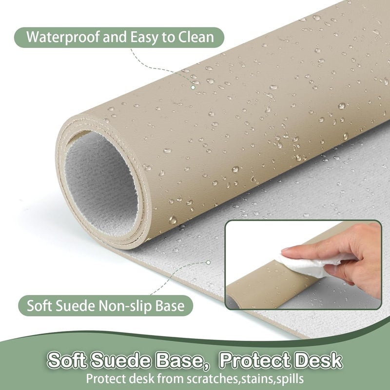 Boutilon Leather Desk Pad Protector,Non-Slip Mouse Pad,Laptop Desk Pad,Office Mouse Mat,Waterproof Leather Desk Blotter,Desk Writing Pad for Office and Home (M-Beige,30"x14") - Image 4